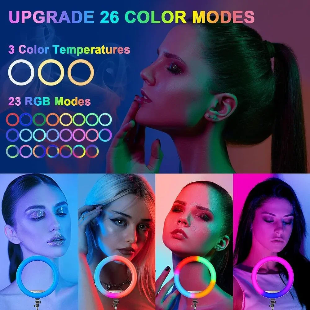 RGB Ring Light 18 inch with Tripod Stand (2700-7000K) for Phone Camera iPad Self